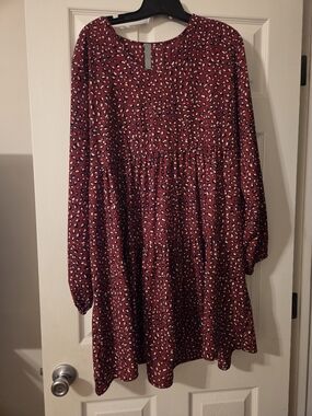 Burnt Orange Leopard Print Long Sleeve Tunic Dress
